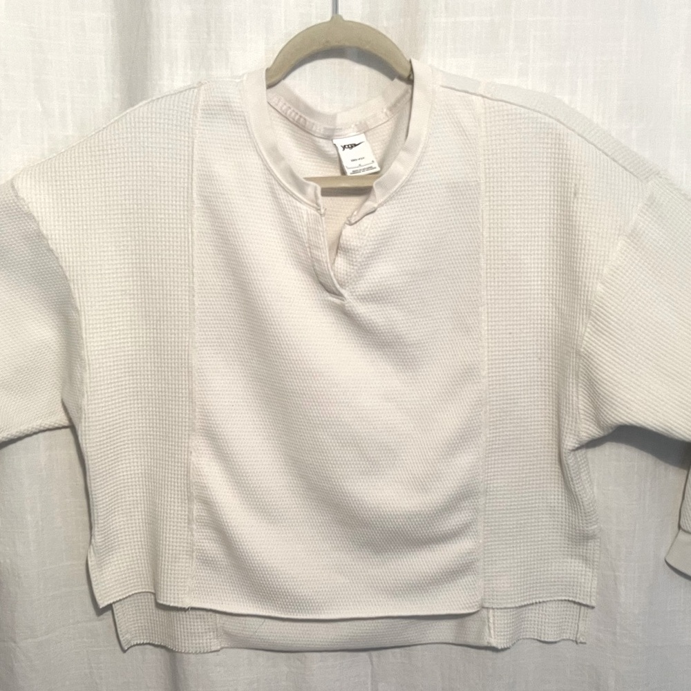 Nike Yoga Dri-Fit ~ long sleeve crop top ~ Waffle Weave ~ White - Picture 2 of 8